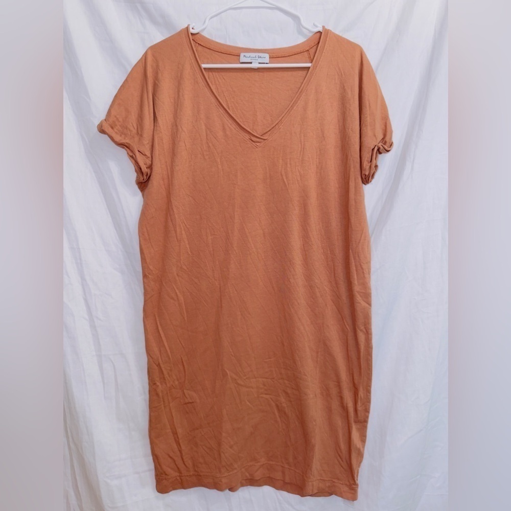 Michael Stars Orange Short Sleeve V Neck Cotton T-shirt Dress size small